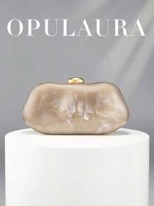 OpulAura 1件金色歐美風女士壓克力晚宴手拿包，不對稱方盒設計搭配對比色搭扣，適合派對、宴會/婚禮、情人節場合 - 杏色 - 查看 10