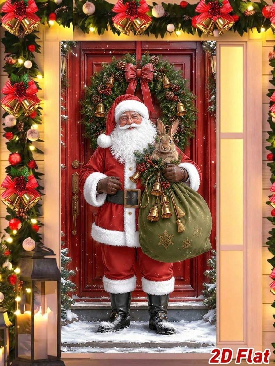 1pc Christmas Door Hanging Flag, Santa Claus Holding Gift Style Door Cover Banner Curtain, Polyester Hanging Backdrop, Photo Booth Prop, Christmas New Year Party Hanging Decoration, Home Decor, Room Decor, Winter Holiday Christmas Door Hanging Decoration, Christmas Gift, Party Gift, 2026 Christmas Decoration, Merry Christmas Door Hanging, Indoor/Outdoor Party Decoration, 2027 New Year Decoration