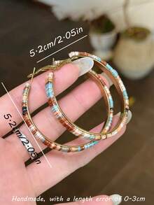 rundraw 1 Pair Vintage Fashion Multi-Color Hoop Earrings Suitable For Women's Daily, Party And Vacation Wear - Multicolor - View 4