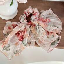 1pc Printed Knotted Ribbon Hair Rope, Elegant Temperament Ponytail Hair Rope Hair Accessory For Women - Baby Pink - View 6