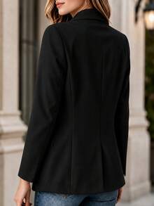 女款白色西裝外套，開襟長袖，專業辦公通勤穿搭，缺口領，休閒商務西裝夾克，秋季 - 黑色 - 查看 3