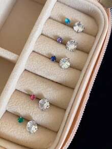 1pc Colorful Sparkling Zirconia Women's Luxury Versatile Elegant Exquisite Ear Piercing Earrings Wholesale - Silver - View 2