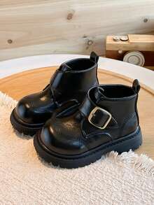 Kids Vintage Autumn British Style Buckle Ankle Boots Soft Sole Comfortable Boots - Black - View 3
