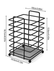 1pc Black Iron Draining Storage Rack, 6 Styles Available (Round/Square/Diamond), Kitchen Chopstick Holder Makeup Brush Bucket, Household Drill-Free Multi-Function Desktop Organizer Basket, Kitchen Utensils / Makeup Tools Universal Draining Storage Cylinder, Square Storage Box With Non-Slip Feet - View 14