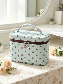 Cute Polka Dot Travel Makeup Bag With Makeup Brush Compartment,Large Capacity Cosmetic Organizer Case With Handle, Waterproof Toiletry Storage Pouch - Multicolor - View 9