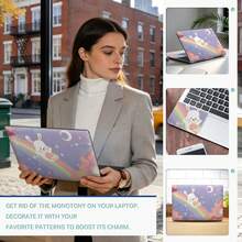 Cute Dreamy Galaxy Rabbit Vinyl Laptop Stickers 3pcs Set, Light Purple Starry Sky Rainbow Cloud Moon Pattern, Includes Laptop Back Cover And 2 Palm Rest Stickers, Fits Most Laptops 15.5 Inch And Below, Waterproof Scratch-Resistant Removable No Residue - View 7