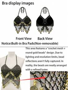 Coin Dangle Mesh Halter Top Stacked Metal Disc Fringe Short Skirt For Nightclub Exotic Belly Dance Carnival Performance Multiple Colors Available - Multicolor - View 9