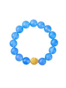 VE 1pc High Quality Large Size Natural Agate Beads Bracelet, Meaning Wealth Gathering, Auspiciousness, Guarding, Bringing Endless Good Luck And Blessings To The Wearer, Natural Jewelry Color Randomized. - Baby Blue - View 5