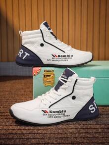 Sepatu Sneakers Loafer Platform Tebal Putih Pria, Sepatu Jalan Kasual Slip-On dengan Sol Tebal - Putih - View 1