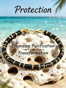 YAUKIA Pulsera de Protección de Turmalina Negra Vintage Casual, Representa Fuerza y Equilibrio, Joyería de Yoga y Meditación, Regalos para Cumpleaños, Fiesta, Halloween y Uso Diario - Multicolor - Ver 1
