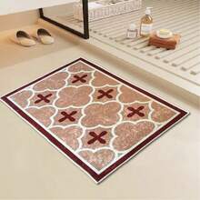 1pc Gold Diamond Velvet Cozy Geometric Cross Rug, Soft Wipeable Easy Care Pet Friendly Floor Mat, For Entryway Bedroom Kitchen Bathroom Decor, Cozy Rugs For Bedroom Floor & Room Decor Accessories - Multicolor - View 9