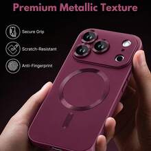 18 Pro Max 18 Pro 磨砂金屬磁吸手機殼，軍規級防震保護殼，附鏡頭保護，超薄防震手機殼，相容 iPhone 17 Pro Max 16 Pro Max 16e 17e 15 14 Plus 13 12 11 - 櫻桃紅 - 查看 3