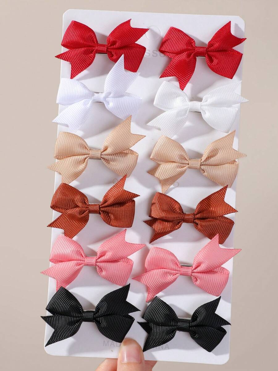 12pcs Girls Coffee Color Minimalist Basic Bow Hair Clips Side Clips Back Of Head Clips Alligator Hair Clips Hair Accessories Christmas Valentine's Day Back To School Daily Use - Multicolor - View 1
