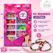 Kit De Miçangas Infantil Fashion Teens 134 Peças Fazer Pulseiras Brinquedo Menina Presente - Pink - Visão 2