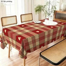 1pc Soft Fashionable 2D Flat Tablecloth, Machine Washable And Easy To Clean, Red And White Plaid Heart Pattern, Vintage Cozy Style, Multi-Functional Solid Color Tablecloth - Perfect For Birthday Parties, Weddings And Christmas Gatherings - B - View 2