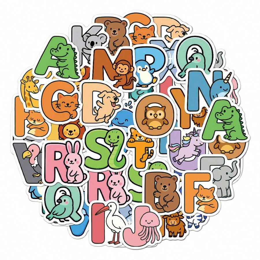 52pcs Healing Style Cute Pet Letter Decorative Stickers, Fluffy Texture English Letter Stickers For Spelling, Parent-Child Interactive Educational Tool, Suitable For Stationery, Water Bottles, Tablets, Personalized Decoration - Multicolor - View 1