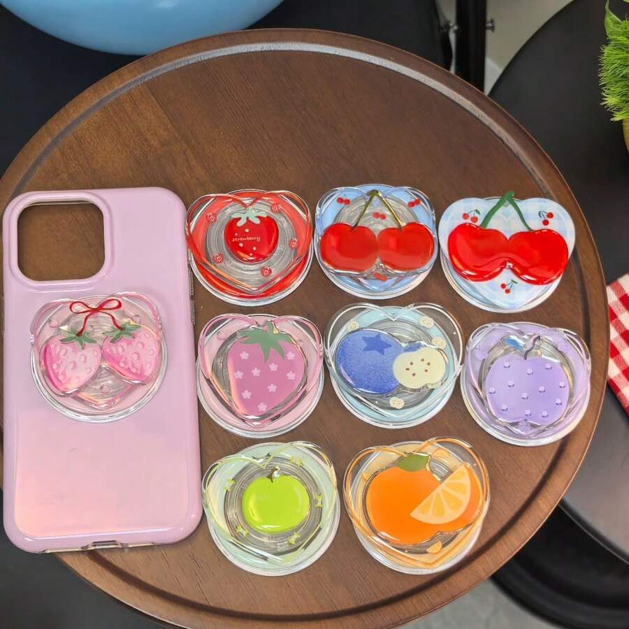 Cute Fruit Magnetic Phone Stand, Autumn New Heart-Shaped Phone Back Support Bracket, Desktop Stand - Multicolor - View 1