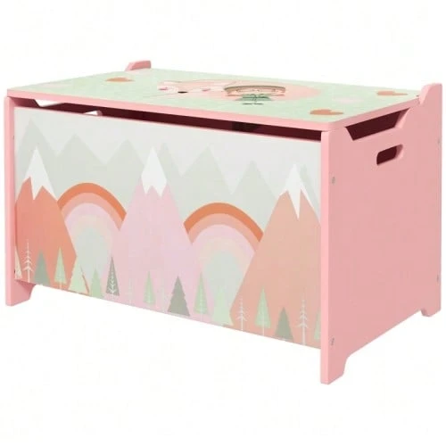 Aufbewahrungsbox mit Stauraum, Spielzeugkiste mit Deckel-Sicherheitsscharnier, niedlichem Tierdesign, 60 x 37 x 39 cm, Rosa - Voir 1