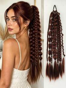 Women's Mixed Color Braided Ponytail Wig, 1pc 24 Inch Bubble Ponytail, Heat-Resistant Synthetic Fiber Wig,Braided Extensions,Hairstyle Accessories,Suitable For Women's Daily Wear And Music Festivals - Multicolor - View 10