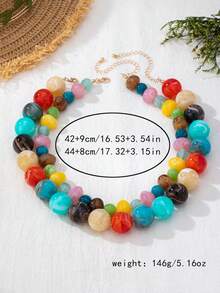 OABE Set Pakaian Musim Gugur 2pcs/Set Gaya Bohemian Kalung Berlapis Manik-Manik Warna-warni Termasuk Manik-Manik Bulat dan Manik-Manik Asimetris, Buatan Tangan, Cocok untuk Pemakaian Sehari-hari Wanita, Bentuk dan Warna Manik-Manik Acak - Cantik Sekali - View 6
