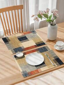 1pc Geometric Pattern Printed Table Runner, 4pcs Geometric Pattern Printed Placemats, Suitable For Holidays, Parties, Birthdays, Dinner, Kitchen Dining Table Decoration, All Season Room Decor, Home Textile Decoration Table Runner - Multicolor - View 6