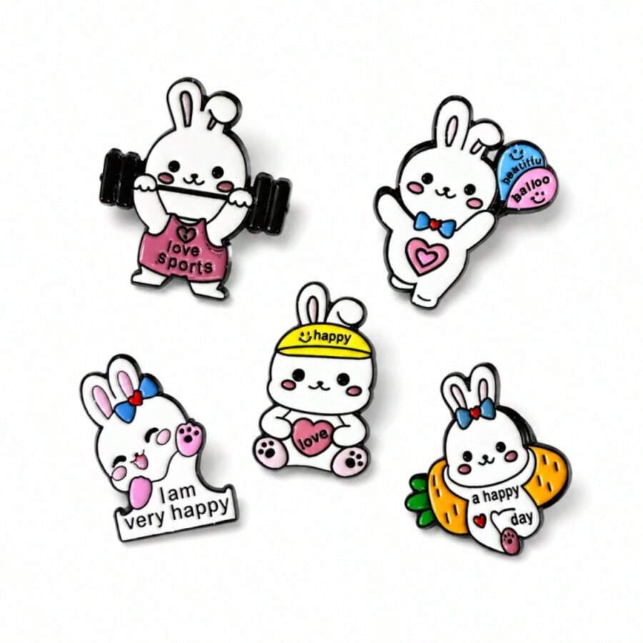 1pc Ins Style Creative Cute Rabbit Metal Brooch, Cartoon Adorable Bunny Badge, Backpack Clothes School Uniform Accessory, Holiday Small Gift - Multicolor - View 1