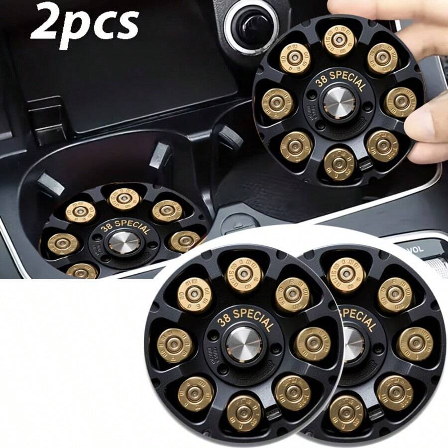 2pcs Car Cup Holder Coasters, Cool Wheel Pattern Rubber Coasters, 2.75 Inch Universal Size Non-Slip Rubber Pads, Men's Car Cup Holder Sticker Decoration, Dad's Special - A - View 1
