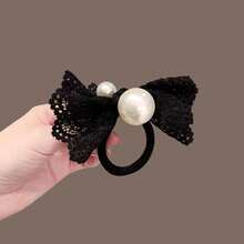 Luxury Pearl Lace Bow Hair Tie Elastic Band Low Ponytail Hair Accessory For Women - Multicolor - View 9