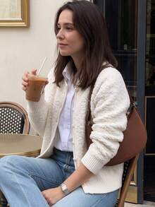 JIANHU Women's White V-Neck Button-Up Knit Cardigan Long Sleeve Jacket For Autumn/Winter Christmas New Year - White - View 2
