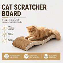 Wave-Shaped Cat Scratcher Bed, 2-In-1 Corrugated Cardboard Cat Resting Area With Curved Design, Comfortable Resting Pad And Scratcher, Suitable For Indoor Cats, Durable Cat Furniture Accessory, For Home Living Room - one-size - View 9