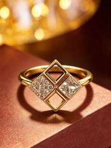 1pc French Minimalist Geometric Hollow Square Ring, Square Design For Date & Daily Wear Accessory - Ring - View 10