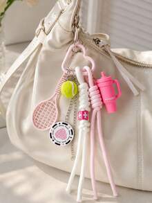 1pc,Cute Tennis Sports Bag Charm, Pink Heart Keychain With Tennis Racket & Ball, Y2K Phone & Backpack Pendant, Aesthetic Gift For Girls - Multicolor - View 2