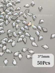 Pack Of 50 K9 Clear Nail Stones – Flat-Back, Fancy Cut (Select Shape & Size) – Nail Art Parts / DIY Decoration - White - View 10
