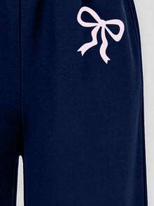 2 Pieces Set For Young Girl And Girls, Half-Zip Sweatshirt And Wide-Leg Pants, Loose Fit Stand Collar Sweatshirt With Pink Bow Print And Loose Wide-Leg Pants Matching Set, Suitable For Autumn/Winter Daily Wear - Multicolor - View 11