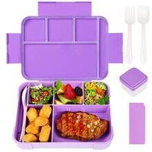 1pc Divided Sealed Fruit & Salad Box, Microwave- Lunch Box With Utensils, Suitable For Office Workers, Work, Travel, Students, Teenagers, Hand Washable - Purple - View 6