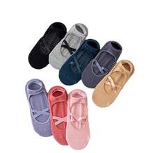 Women Cross Strap Anti-Slip Yoga Socks, 1/5 Pairs Random Color Pilates Socks, Silicone Grip Non Slip Floor Socks For Indoor Workout - 1 Double Random - View 5