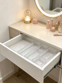 1/5/6/7/10/25pcs Set Transparent Drawer Dividers Cosmetic Storage Box, Vanity Skincare Organizer, Classified Storage Box, Perfume Storage Rack, Lipstick Storage Box, Eyebrow Pencil Storage Box, Also Suitable For Jewelry, Accessories, Hair Accessories And Other Items, Home Decor, Stackable And Freely Combinable Bathroom Storage - Clear - View 1