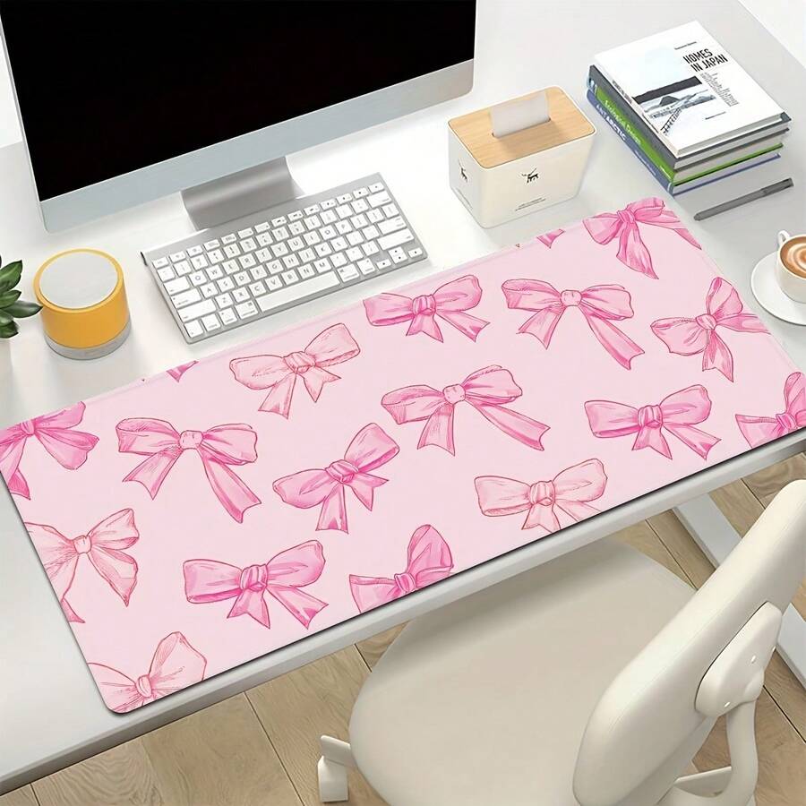 Extra Large Gaming Mouse Pad - Extendable Thickened Desk Mat, Non-Slip Rubber Base, Precision Stitched Edges, Durable, Suitable For Daily Office Use - Bow Pattern - 40 X 90 - View 1