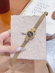 1pc New Fashionable Gold Women's Watch, Retro Luxury Minimalist Elegant Versatile Ladies Quartz Watch Gift - Silver - View 4