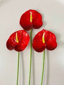 MEHELANY 5pcs Artificial Red Flamingo Flower, Long Stem Fake Plant For Party Home Vase Decor, Wedding Tabletop, DIY Bouquet, Women's Gift - Red - View 4