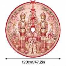1pc Patterned Christmas Tree Skirt, Elegant Color Holiday Decor, 5 Sizes, Unisex Holiday Gift, Suitable For Home And Party Christmas Home Decoration - Pink Nutcracker - View 12