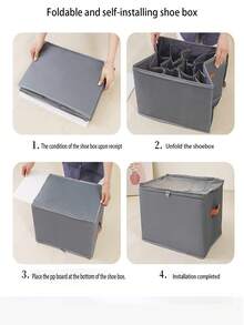 Foldable Fabric Shoe Box, Holds 12 Or 16 Pairs Of Shoes, Large Capacity Fabric Shoe Box With Lid, Adjustable Compartment Shoe Storage Box, Suitable For Wardrobe, Transparent Dustproof Waterproof Washable Multi-Function Shoe Box, Suitable For Home, School, Dormitory Use - View 6