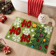 1pc Christmas Autumn/Winter New Faux Cashmere Rectangular Bathroom Mat, Christmas Tree, Snowflake With Fun HO HO HO Letter Print, Vibrant Colors. Suitable For Bathroom, Bedroom, Entryway, Soft And Skin-Friendly Touch, Machine Washable, Brighten Up Holiday Bathroom Space. - Multicolor - View 4
