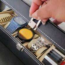 Luxury Classic PU Leather 6-Slot Watch Display Box | Men's Watch Collection Organizer With Transparent Glass Lid And Velvet Lining, Suitable For Vanity Display And Gift For Watch Enthusiasts - Multicolor - View 2