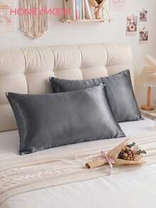 1 Pair Premium Silky Satin Envelope Pillowcases, 2pcs/Pair, Soft & Breathable, Wrinkle-Resistant, Gentle On Hair & Skin, Enhances Sleep Quality, Pillowcases Only (No Pillow Insert), Machine Washable - Dark Grey - View 1