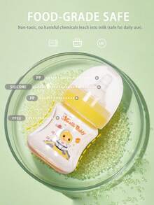 1pc Cartoon Pattern Wide Neck Baby Bottle, PPSU Material, Temperature Resistant -20°C To 180°C, High Temperature Sterilizable, 140ml Capacity, Liquid Silicone Nipple, Lightweight, Shock-Resistant, Durable - Multicolor - View 3