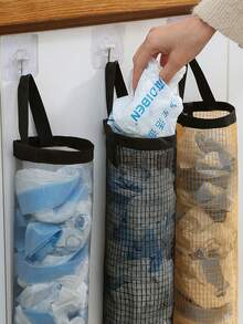1pc Black And Gray Creative Design Large Capacity Trash Bag Storage Bag, Kitchen Wall-Mounted Plastic Bag Holder, Detachable Household Shopping Bag, Mesh Storage Box, Suitable For Multi-Item Storage - Multicolor - View 12