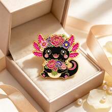 Floral Axolotl Enamel Pin, Cartoon Flower Salamander Lapel Pin, Decorative Brooch For Backpack Clothes Hat, Cute Accessory Gift For Women Girls - Multicolor - View 7