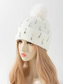 1pc Women's Fashion Handmade Rhinestone Raindrop Heavy Embellished Pom Pom Knit Beanie Hat, Suitable For Autumn/Winter Daily Warmth And Travel Outfit - A - View 4