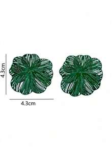 1 Pair High-End Heavy Metal Gold Brushed Flower Pendant Earrings, Suitable For Women's Daily And Party Wear - Green - View 4